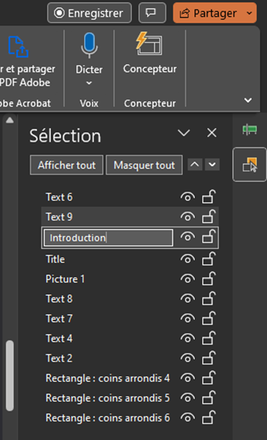 selectionner renommer bloc texte powerpoint