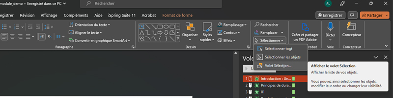 volet selection renommer objet powerpoint