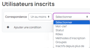 filtres participants cours Moodle