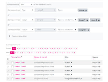 Moodle : Filtrage des participants