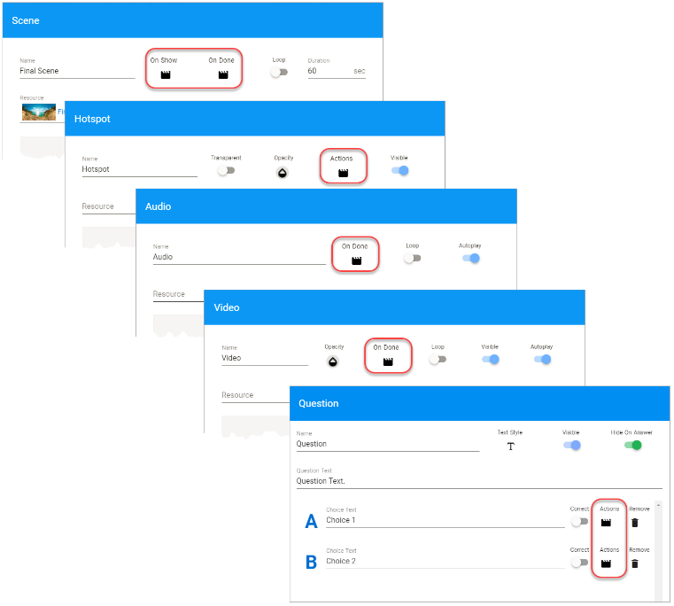 cenariovr ajouter actions