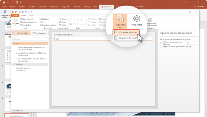 ispring traduction quiz export