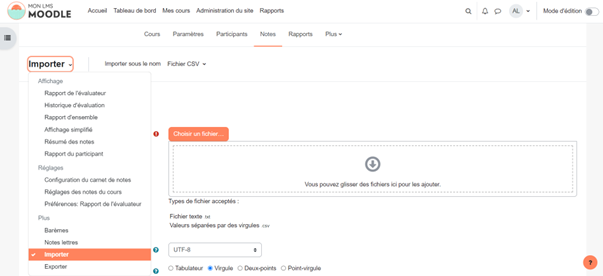importer notes carnet notes moodle