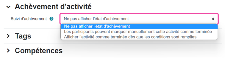 achevement activites inscription achevement cours plugin