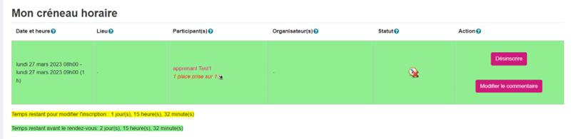 apprenant inscription creneau agenda plugin moodle