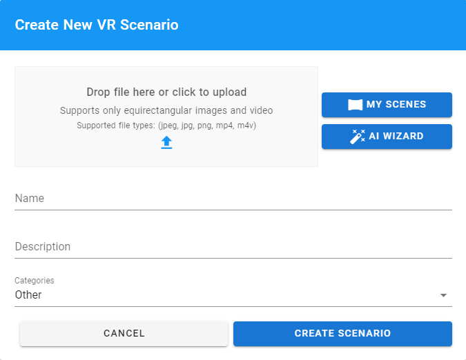 creer nouveau scenario cenario vr