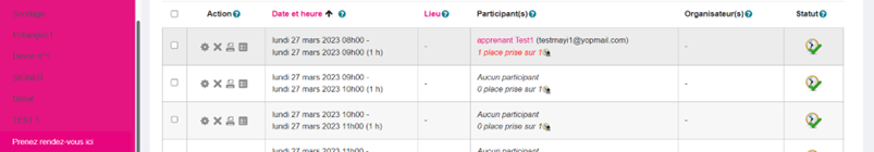 enseignant inscription creneau agenda plugin moodle