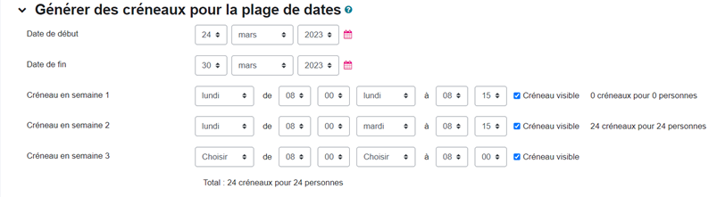 generer creneaux agenda plugin moodle