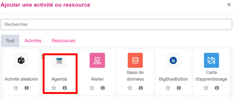 selecteur activite agenda plugin