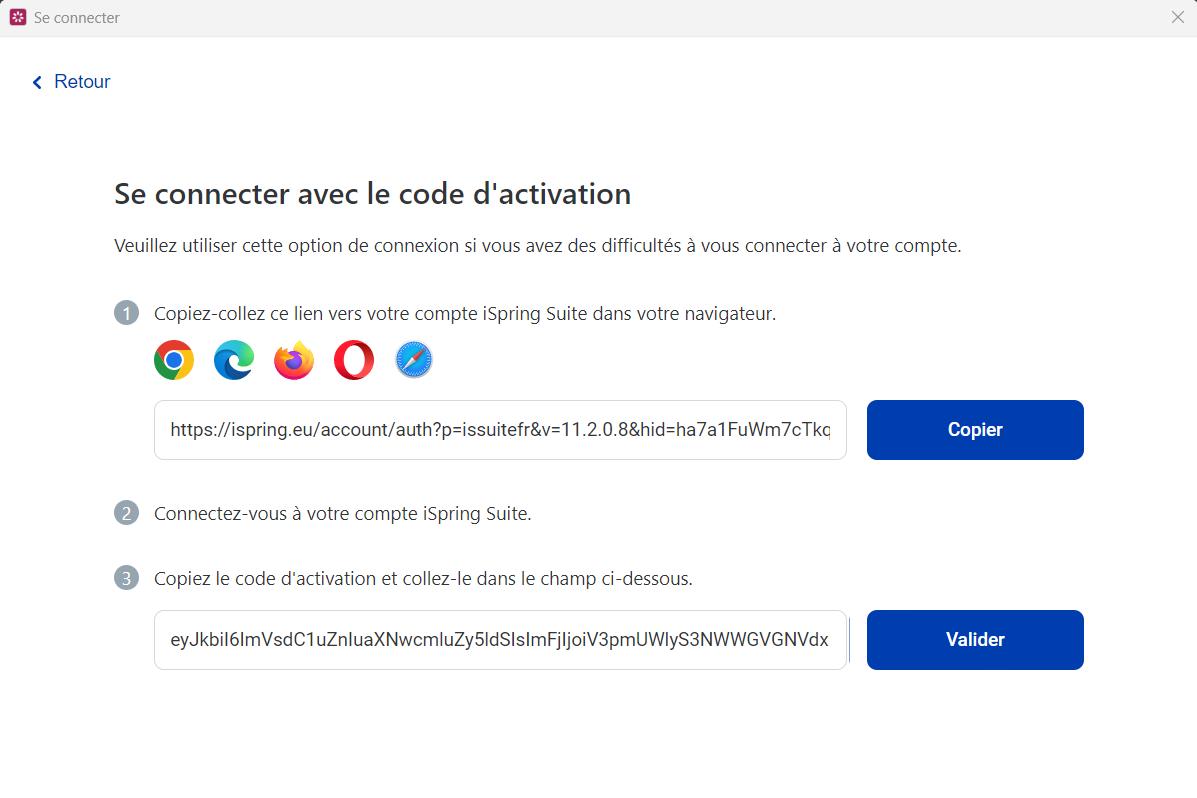 Connexion avec code activation valider