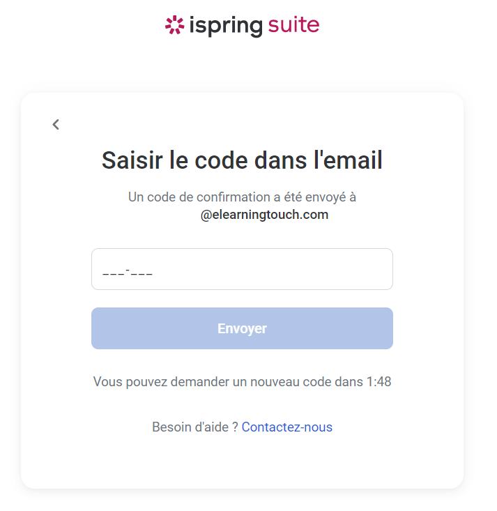 Connexion iSpring Suite email entrer code