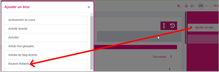 ajout bloc bouton flottant plugin moodle
