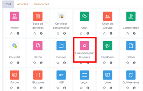 selecteur activite evaluation par pairs plugin moodle