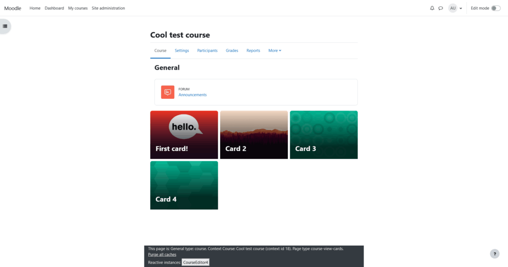 orientation horizontale cards format plugin moodle