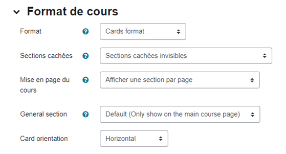 parametrage cards format plugin moodle