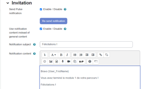 message felicitations plugin moodle pulse