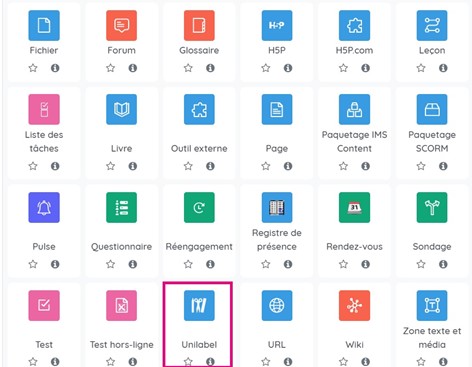 unilabel sélecteur activités ressources plugin moodle