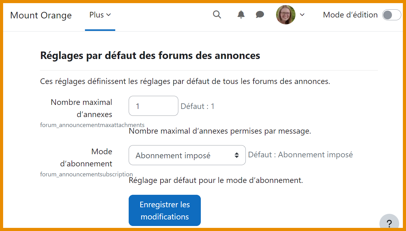 Capture réglages par défaut des forums des annonces