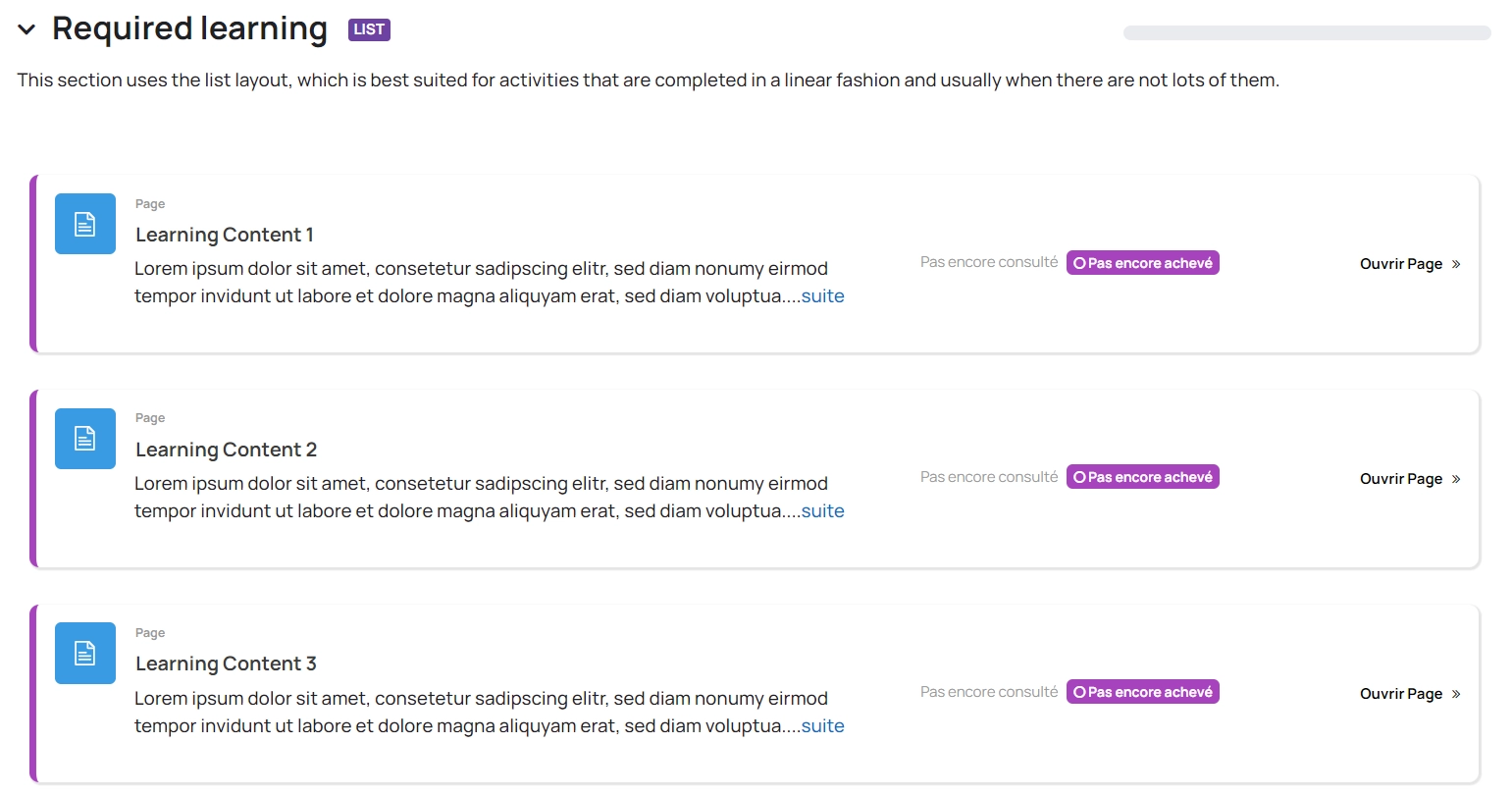 Capture du format liste du plugin designer de moodle