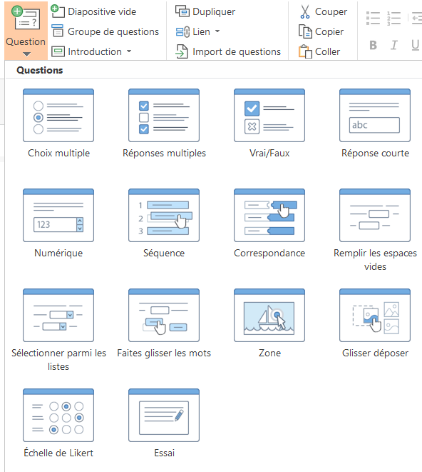 Capture types de questions iSpring 